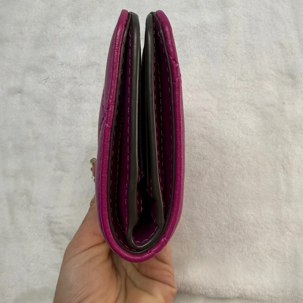 Tory Burch Willa Soft Quilted Leather Wallet vibrant Fuchsia Diamond Stitched
